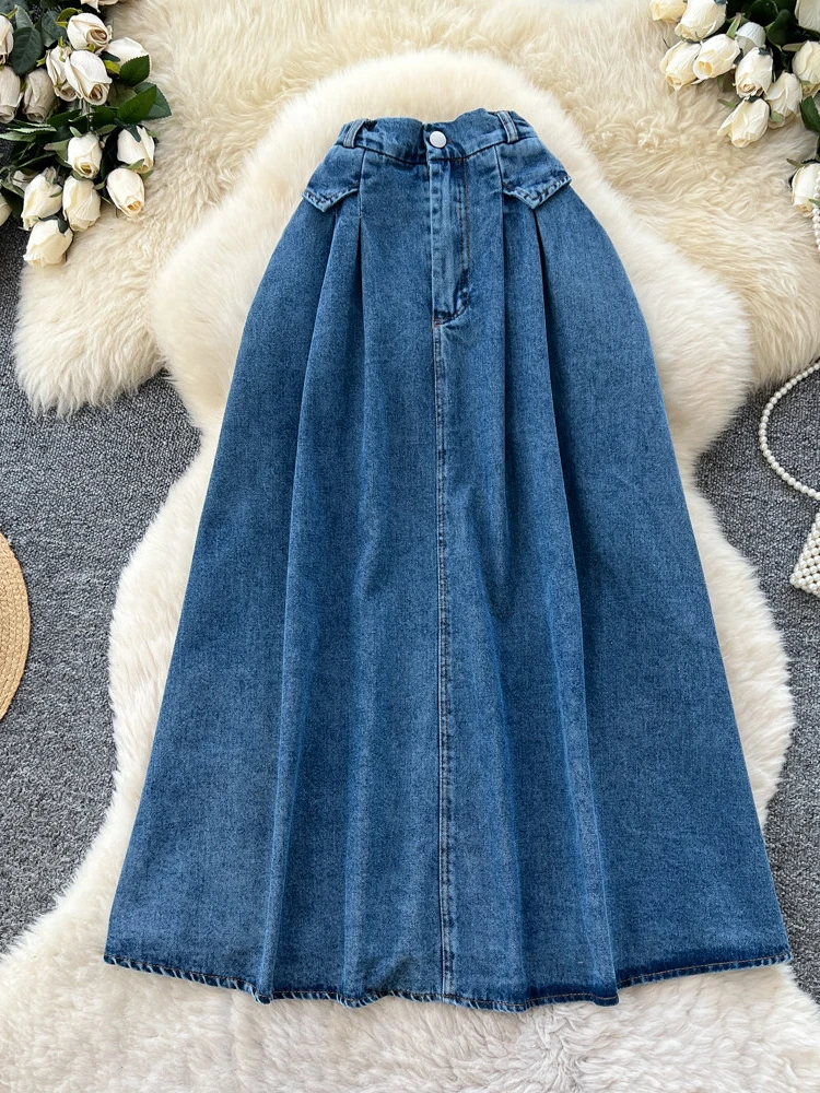 

Korean High Waisted Denim A-line Simple and Versatile Skirt for Women New Fashionable Commuting Versatile Patchwork Skirt B02