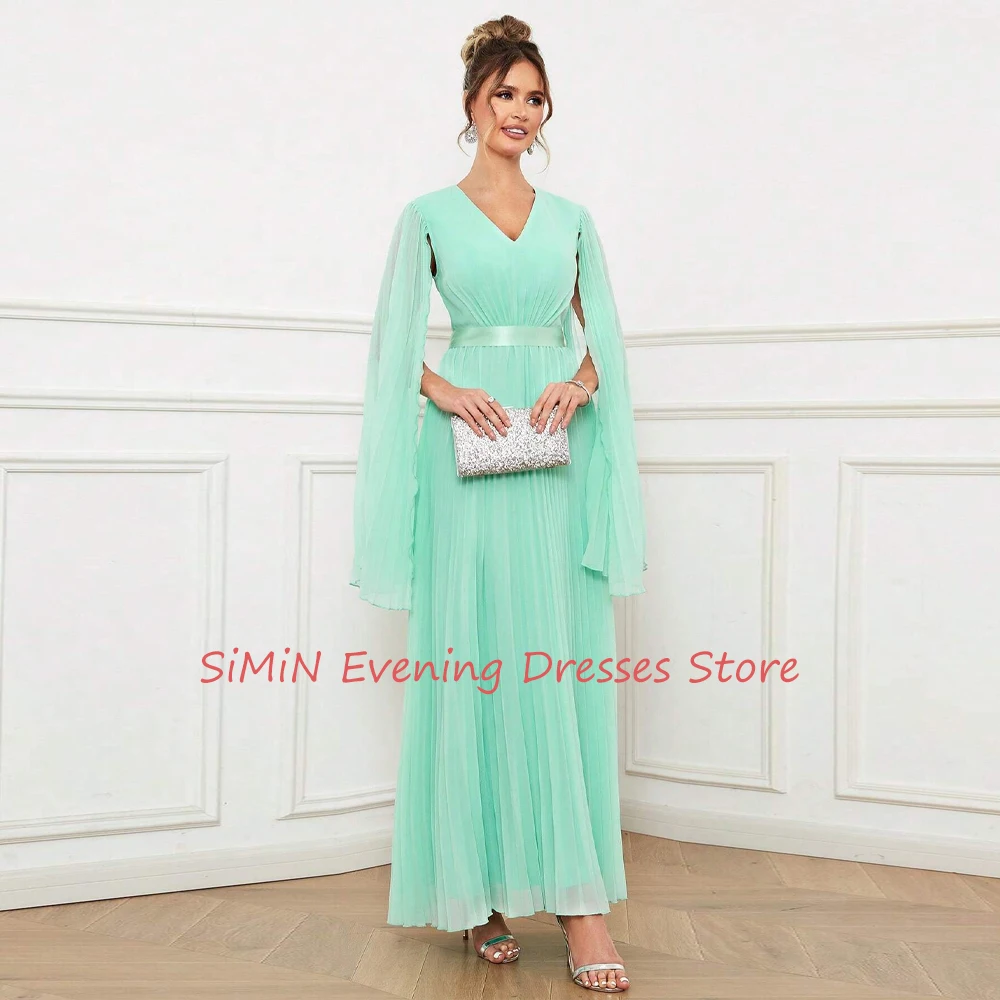 

Simin Saudi V-Neck Zipper-Up Simple Chiffon Ruffle sleeveless Ankle-Length Arabia Sexy Evening Birthday Club Outfits Summer 2024