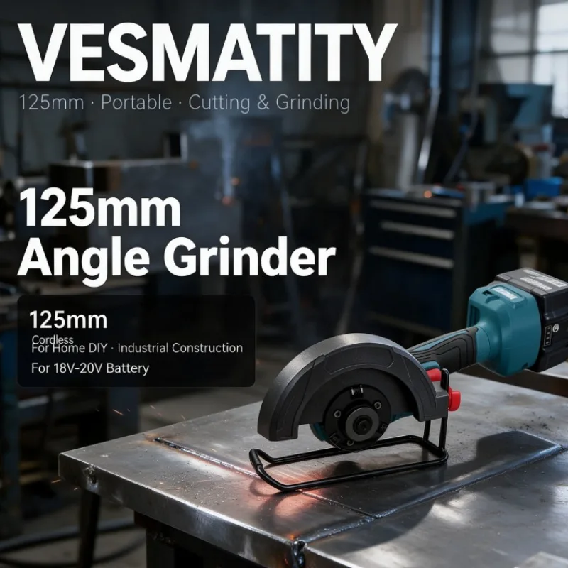 125mm Angle Grinder Portable Power Cutting Tool for Home DIY Industrial Construction for 18V-20V Battery