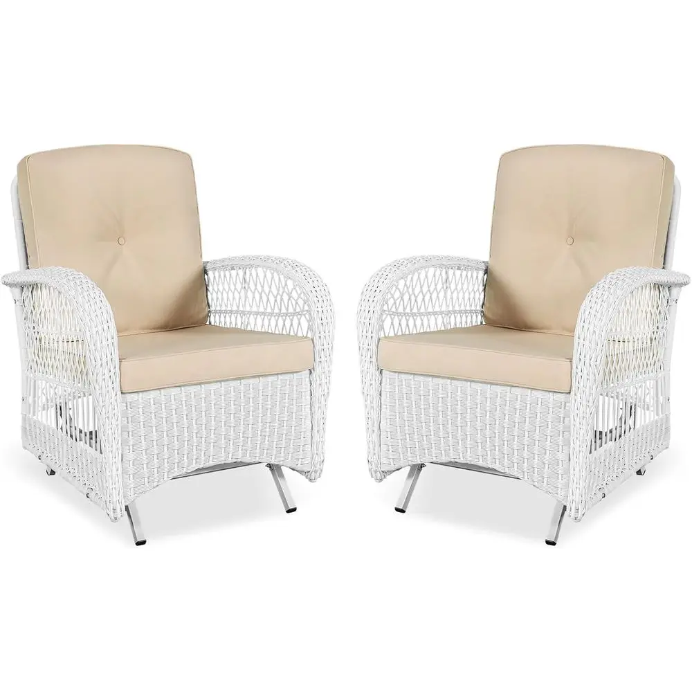 

White Outdoor Wicker Glider Rocking Chair with Cushions, All-Weather Patio Swing Chairs for Lawn, Garden, Porch, Beige