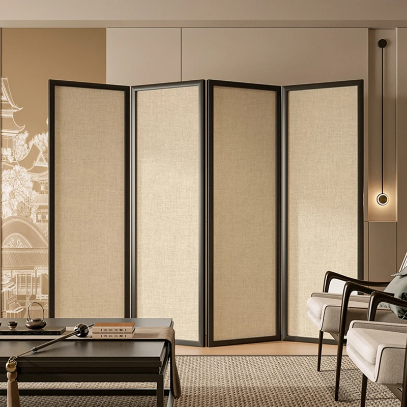 Japanese cream style solid wood new Chinese screen partition living room folding mobile home blocking tea room retro zen - Image 4