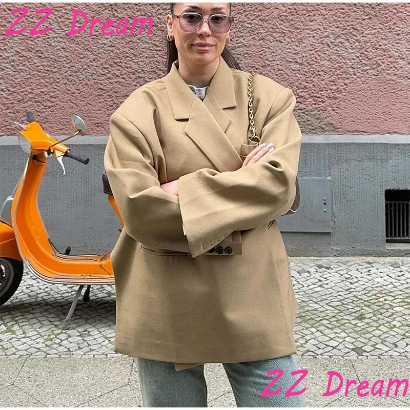 

Side split Blazer Women Oversize Solid Suits Coat Lapel Hidden Buckle Long Sleeve Jacket 2025 Autumn Lady High Street Outerwears