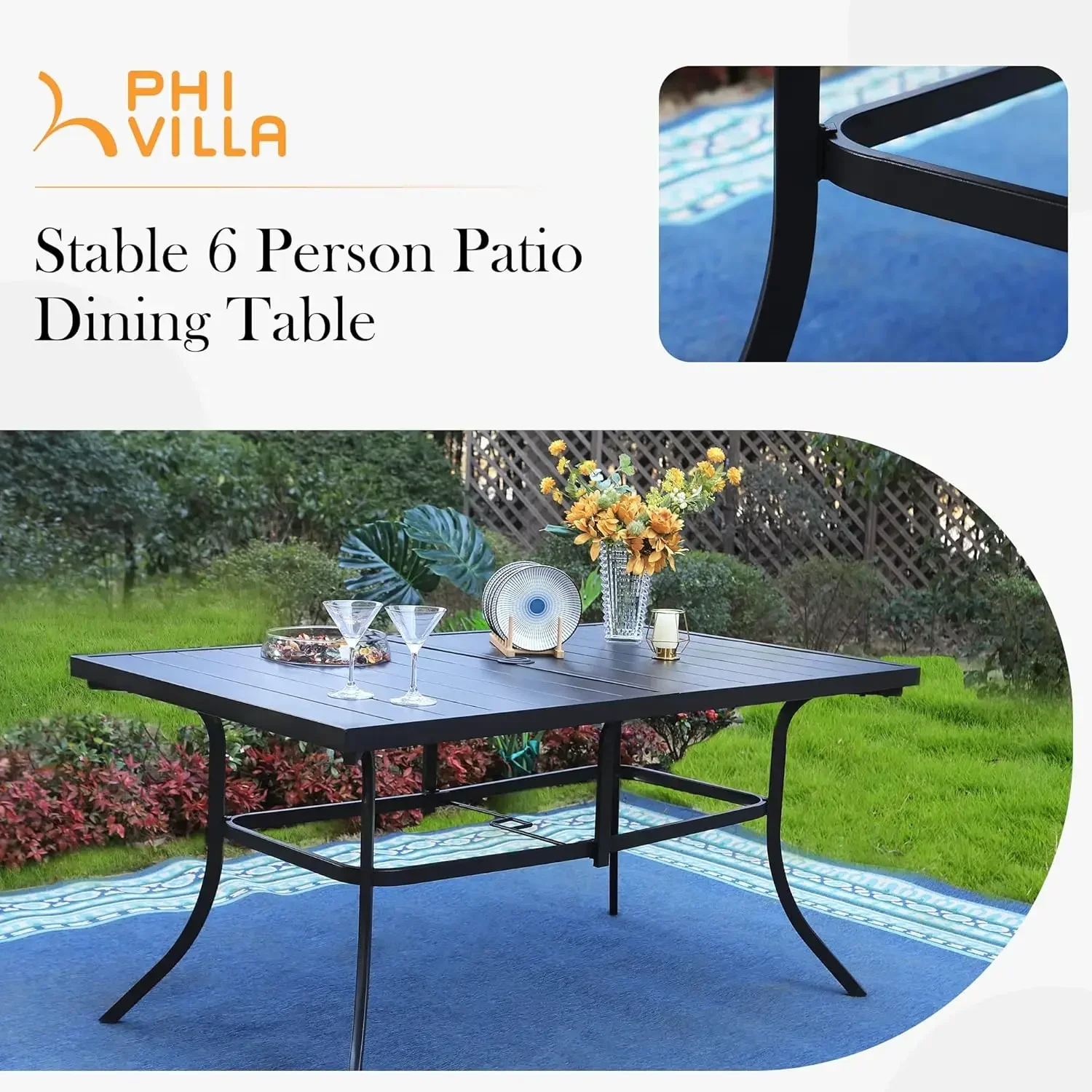 Juego de comedor para patio de 7 piezas, juego de mesa y sillas para exteriores con 6 sillas giratorias para patio y 1 mesa de comedor de metal