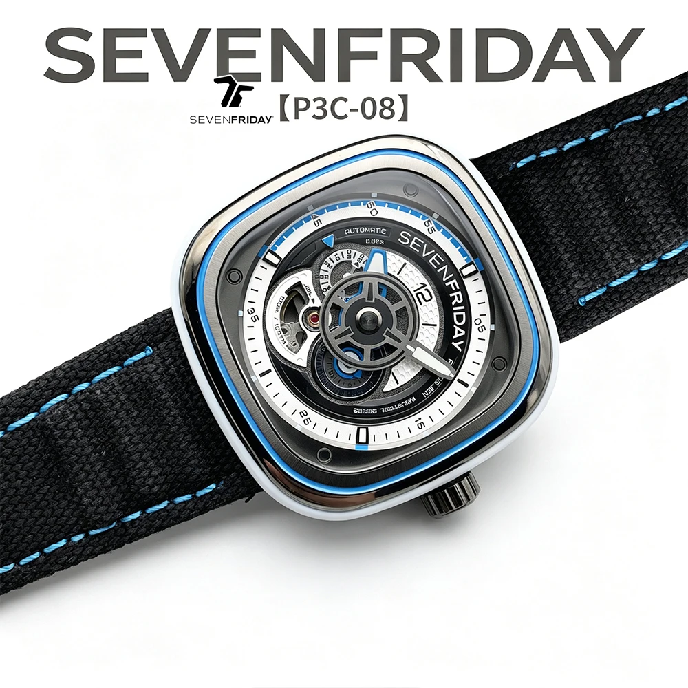 New product SEVENFRIDAY fashion men's watch P series P3C/08 women's square large dial automatic mechanical movement automatic al