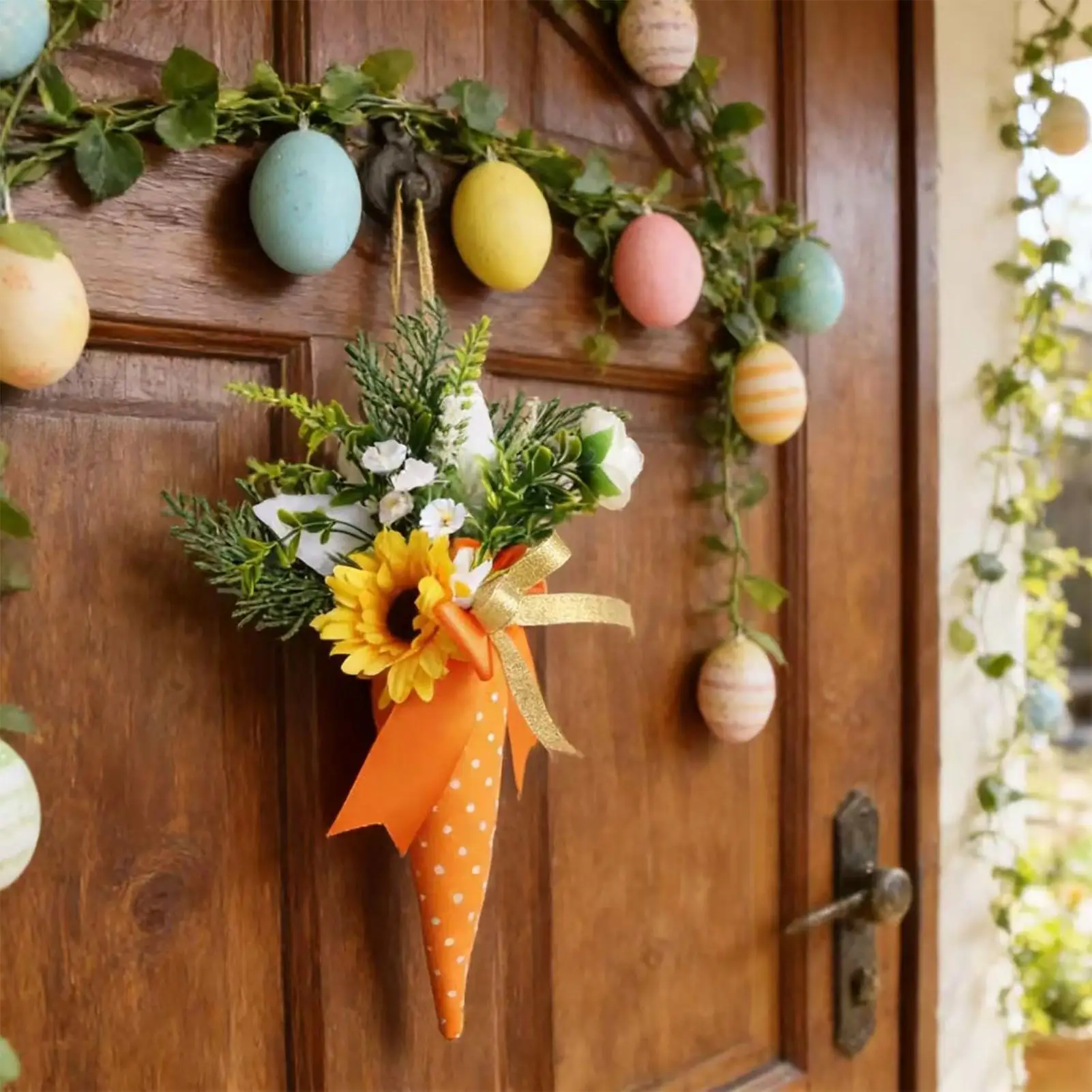 Easter Ornaments Spring Sunflower Carrot Bouquet Centerpiece Table Decor Holiday Indoor Outdoor for Home Front Door Window Party