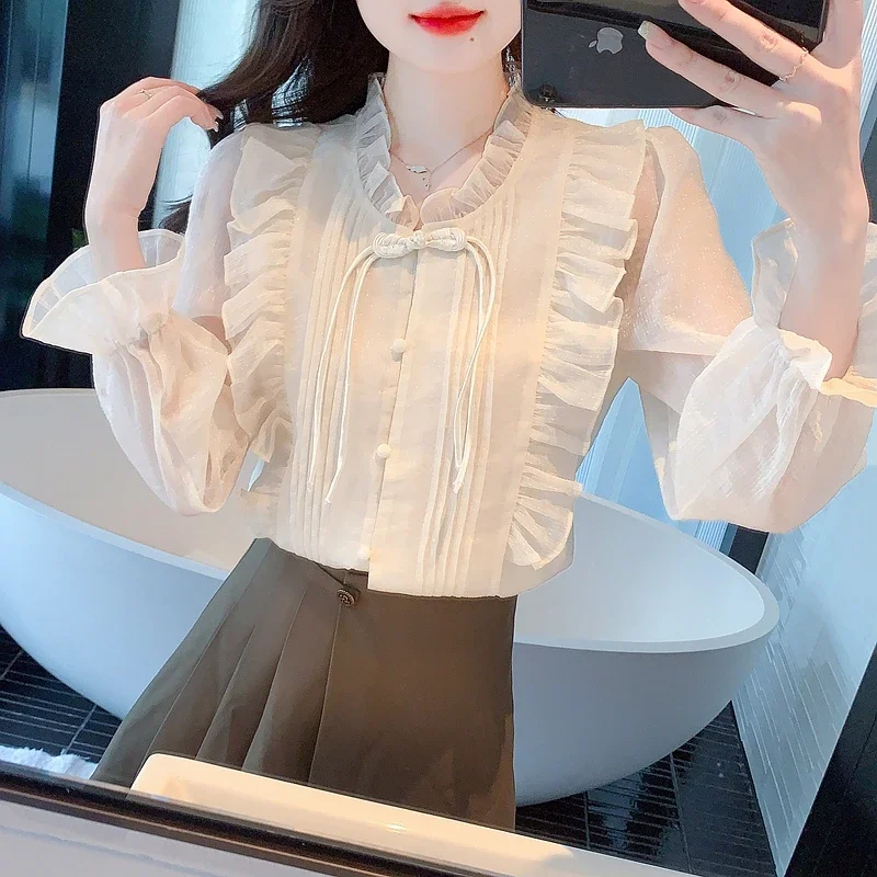 Fashion Long Sleeve Ruffled Women Shirt Ruffles Chiffon Shirt Blouse Women Tops Blouses Shirts Blusas Para Mujer Camisas H552