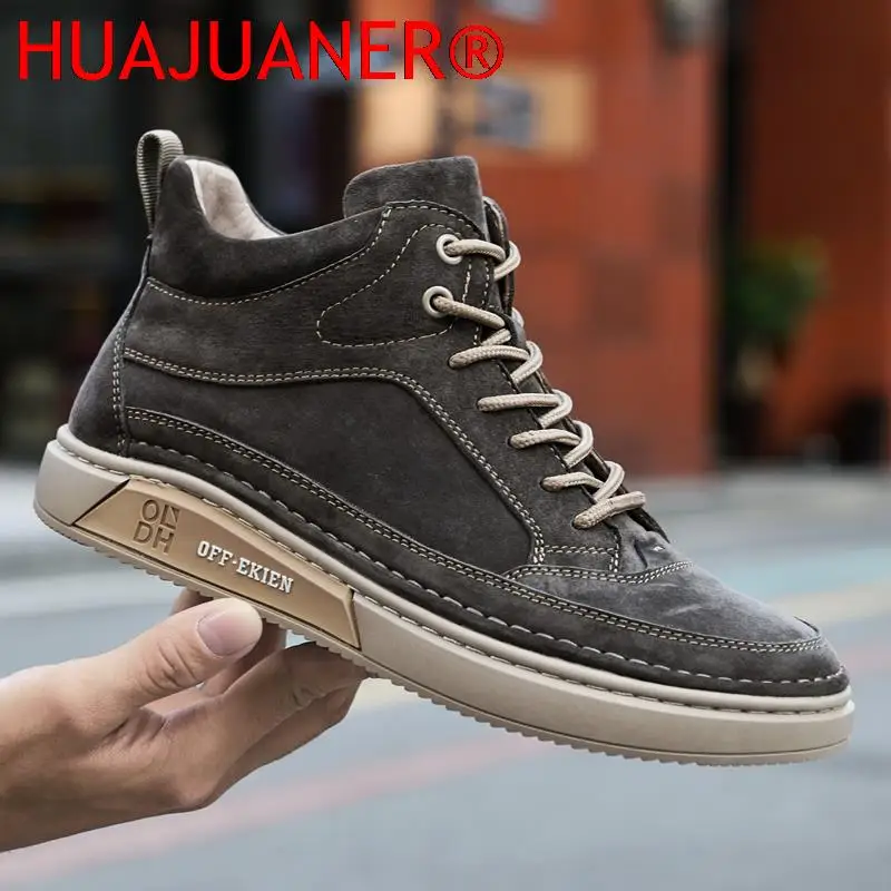 Fashion Mens Shoes Suede Genuine Leather Autumn Winter Men Boots Snow Warm Mens Ankle Boot Luxury Comfortable Male Sneakers