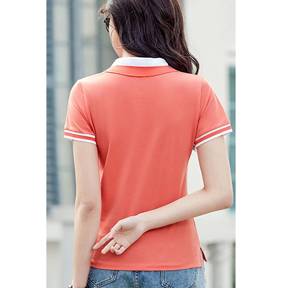 Green pure cotton polo shirt short sleeved T-shirt women's summer new item contrasting color lapel slim fit plus size sports top