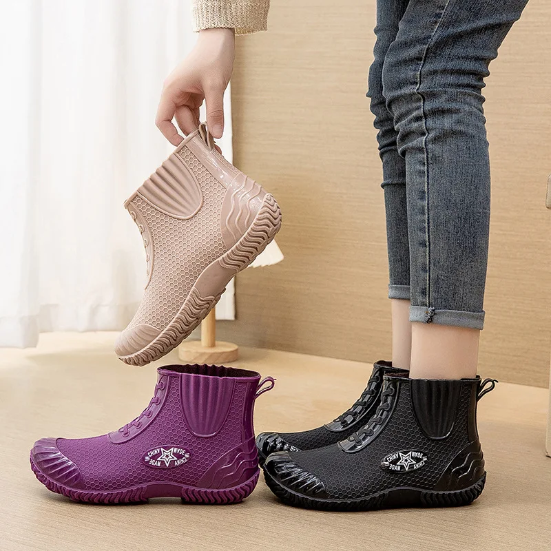 2024 New Ankle High Rain Boots Women's Designer Rainshoes Waterproof Shoes Woman Anti Skid Galoshes Ladies Soft Short Rain Boots