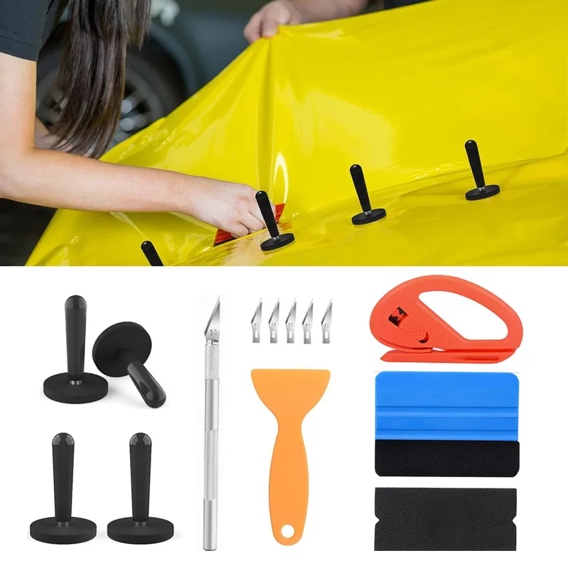 Car Vinyl Wrap Tools Automotive Film Application Tools Felt Squeegee Scraper Vinyl Knife Vinyl Wrap Gripper Magnet Holder