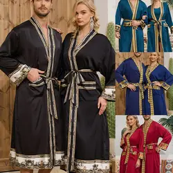 Plus Size Couple Long Robe Spring Summer New Sleepwear Kimono Bathrobe Gown Baroque Style Loose Silk Satin Home Dress LoungeWear