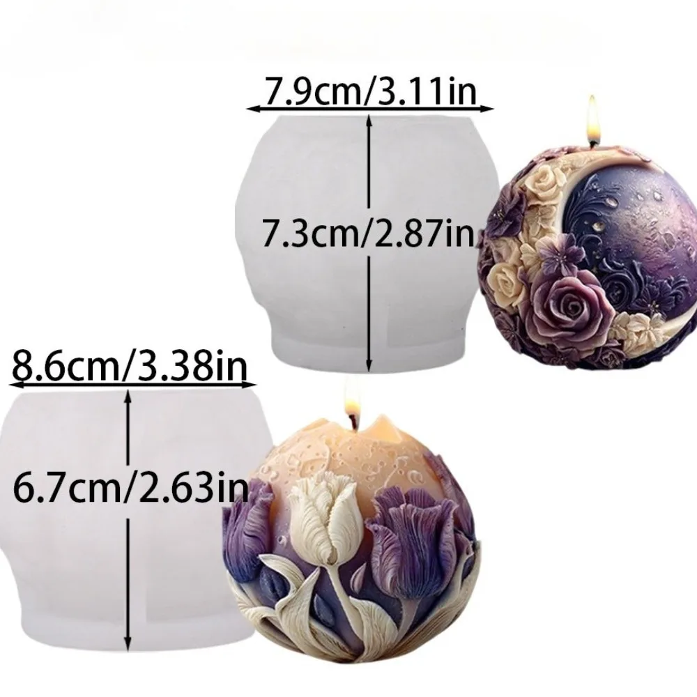 Moon Rose Tulip Ball Candle Silicone Mold 3D Embossed Flower Soap Resin Plaster Clay Making Tool DIY Home Decor Valentine's Gift