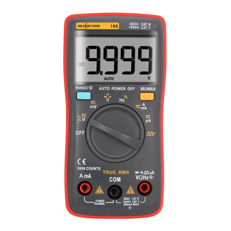 RM109 Digital Multimeter 9999 Counts ManuaI/Auto-Ranging True-RMS Square Wave Output Capacitance