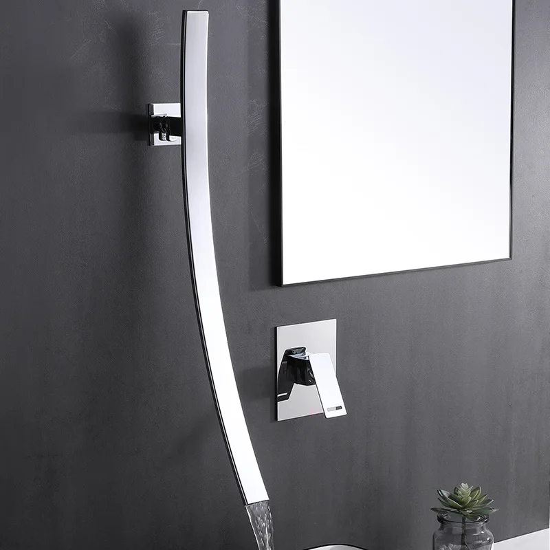 

Bathroom Single Lever Widespread Wall Mounted Sink Faucet Crane Brass Chrome Sink Faucet Hot and Cold Water Tap