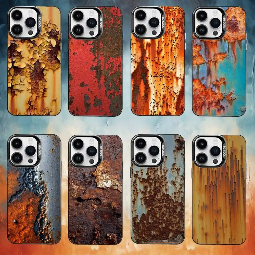 

R-Retro Industrial Rusty Phone Case For iPhone17,16,15,14,13,12,11 Plus,Pro Max Black Candy Matte Shockproof Cover