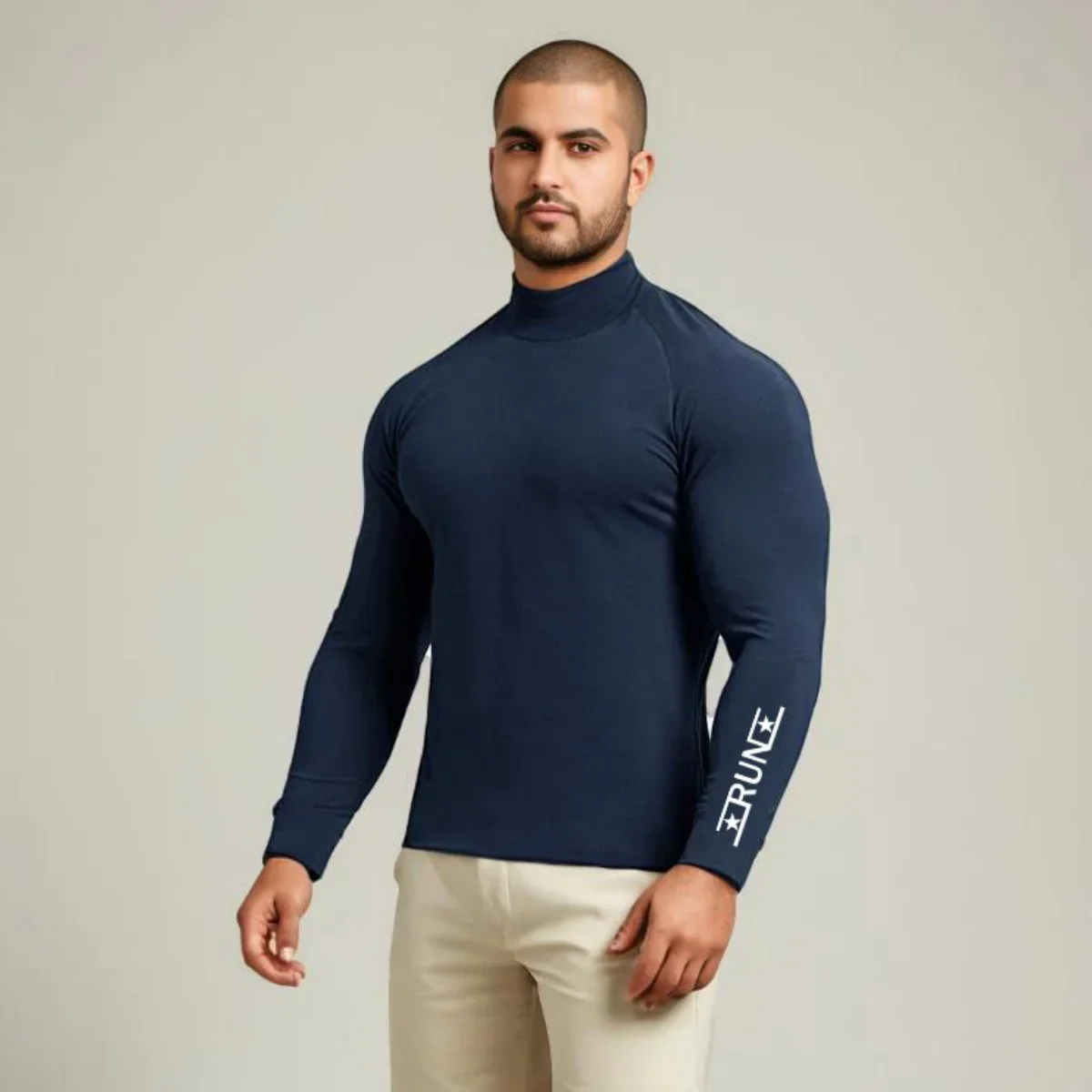 Men\'s Long Sleeve Compression Shirt Quick Dry Running Training Top Gym Clothing High Neck Bodybuilding T-shirt