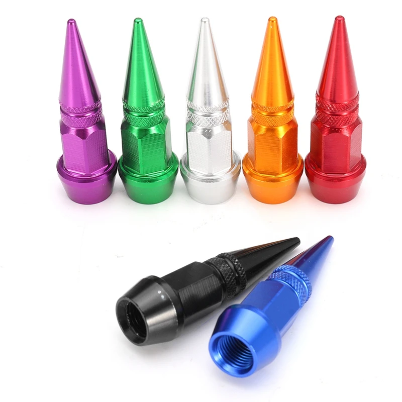 4Pcs Car Tire Valve Stem Cap 45MM Universal Auto Spike Shape Tyre Dust Wheel Stem Aluminum Alloy Vale Cap DepoTung