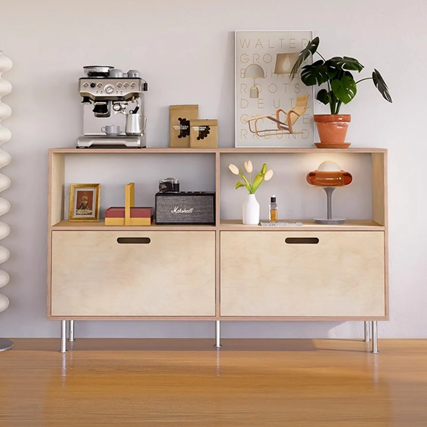 Japanese log wind birch marine board dining side cabinet small apartment living room storage locker floor