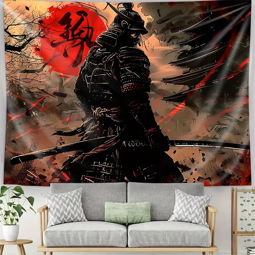 Epic Samurai Tapestry Home Decor Dramatic Historical Touch Living Space Wall Hanging