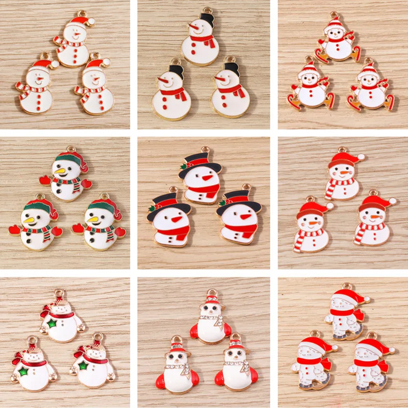 10pcs Cartoon Enamel Christmas Snowman Charms Pendants for Jewelry Making Drop Earrings Necklaces Bracelets DIY Crafts Supplies