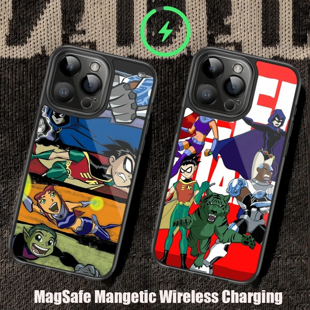 Cartoon Teen T-Titans Phone Case For iPhone 11 12 13 14 15 Pro Max Plus Mini Magsafe Magnetic Wireless Charging Shell