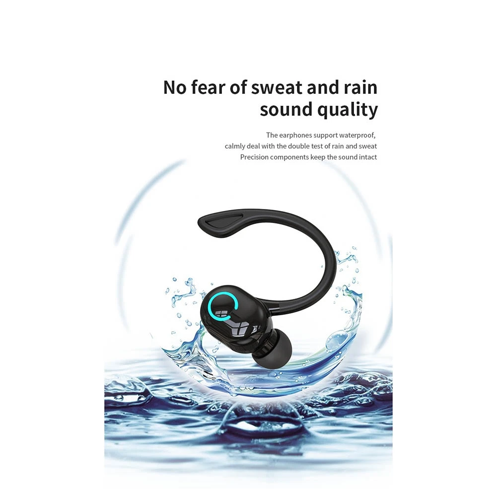 ABSQ-S10 سماعة أذن لاسلكية تعمل بالبلوتوث 5.2 سماعة أذن مثبتة على الأذن HIFI ستيريو للتحكم الصوتي IPX مع ميكروفون، أسود