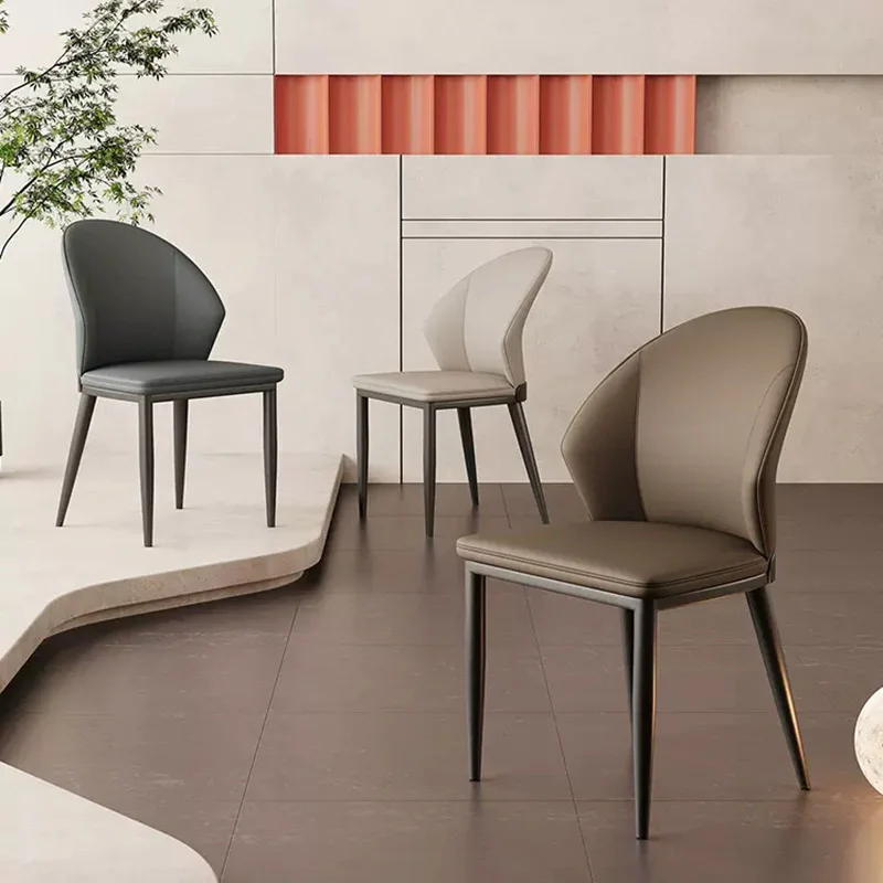 

Modern Leather Dining Chair Minimalist Steel Leg Table Chair for Kitchen Dining Room Stylish Wingback Design Soft Cafe Bar Chair