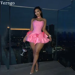 Verngo Pink Satin Mini Birthday Party Dresses Strapless Sexy Cocktail Dress Graduation Bow Night Party Gown2025 Customized