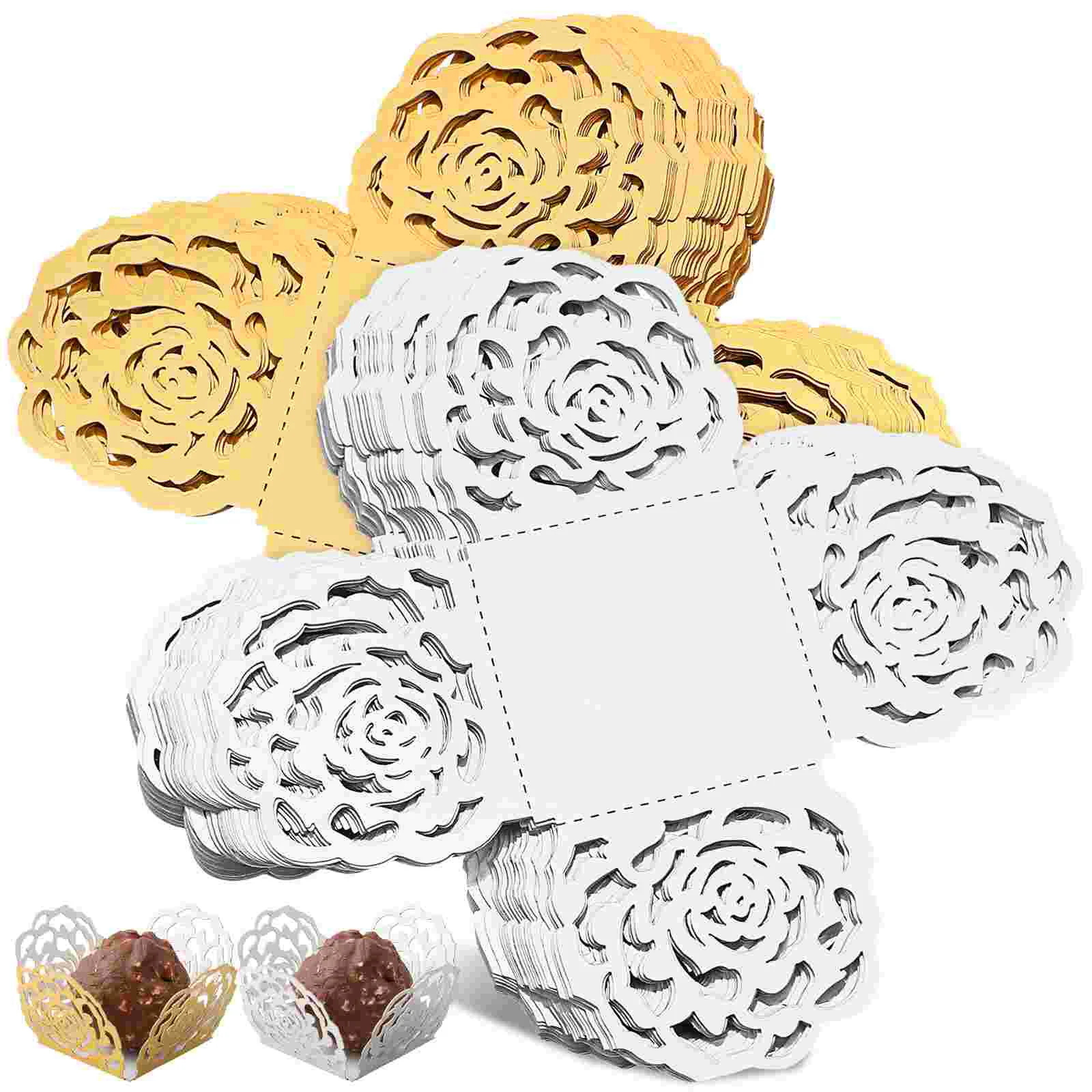 

100Pcs Chocolate Wrappers Hollow-out Rose Flower Truffle Wrappers Cups Dessert Liners for Party Wedding