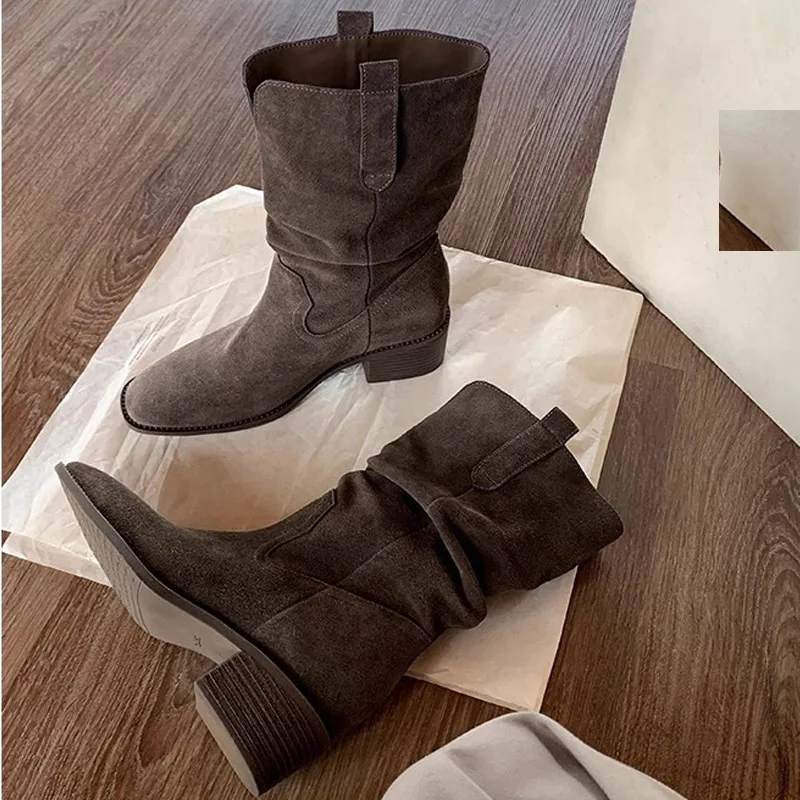 Eilyken Punk Style Vintage Sewing Round Toe Women Ankle Boots Autumn Winter Square Low Heels Party Dress Shoes