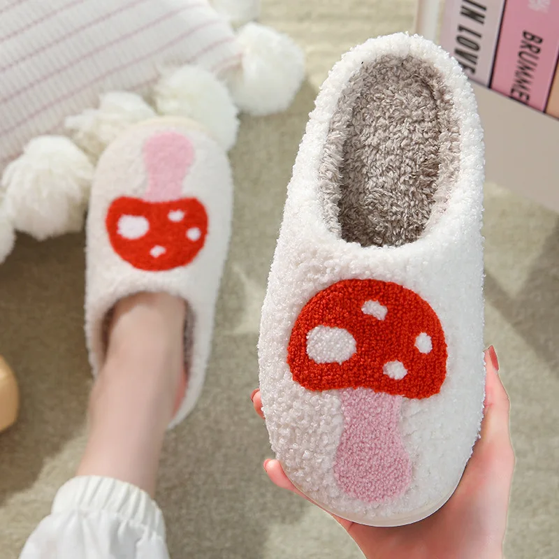 Slippers for Girl Women Sewant Mushrooms Flat Warm Winter Fall Couple Non-Slip Wear-resistant Thick Bedroom Home Ladies Shoes