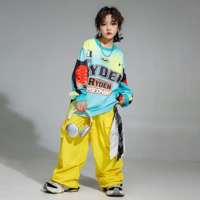 Hip Hop Outfits Boys Sweatshirt Vest Cargo Pants Girls Cool Jazz Street Dance Costume Children Clothes Set Kids K-pop Streetwear