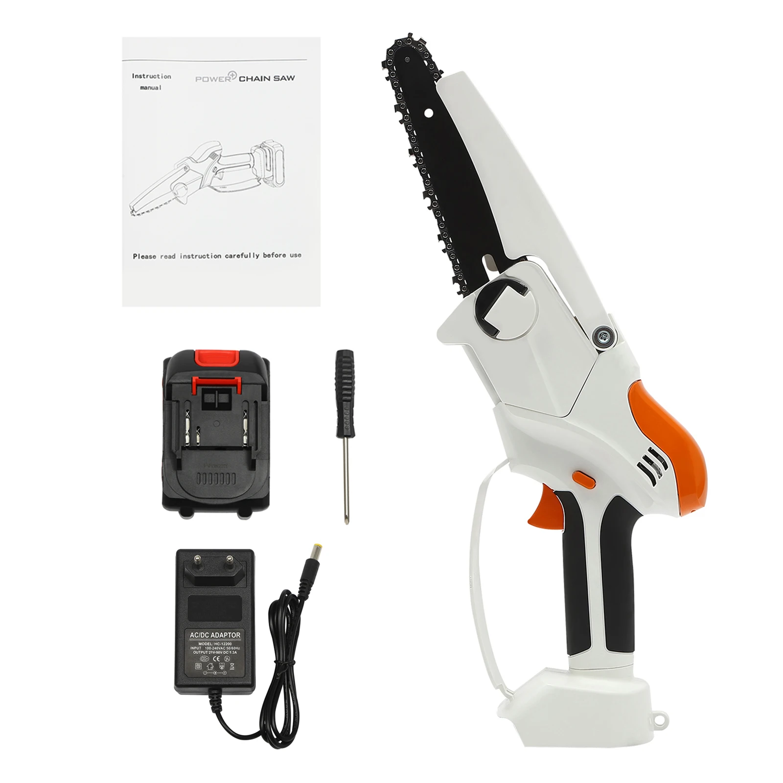 6-Inch, Battery and Charger, Electric Chain Saw for Wood Cutting Tree Trimming.