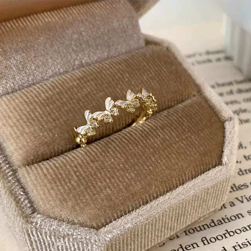 

925 Sterling Silver Dropwise Glaze Gold Color Ring for Women Girls Korean Butterfly Flower Adjustable Fine Jewelry Dropshipping