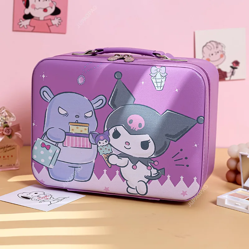 Sanrio Hello Kitty Cinnamoroll Kuromi Cosmetic Case with Makeup Mirror Large-capacity High-end Skin Care Travel Bag Storage Box