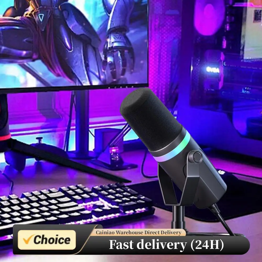 

USB XLR динамический компьютерный микрофон RGB ПК компьютерный игровой микрофон для студийной записи потоковая передача содержимого создания