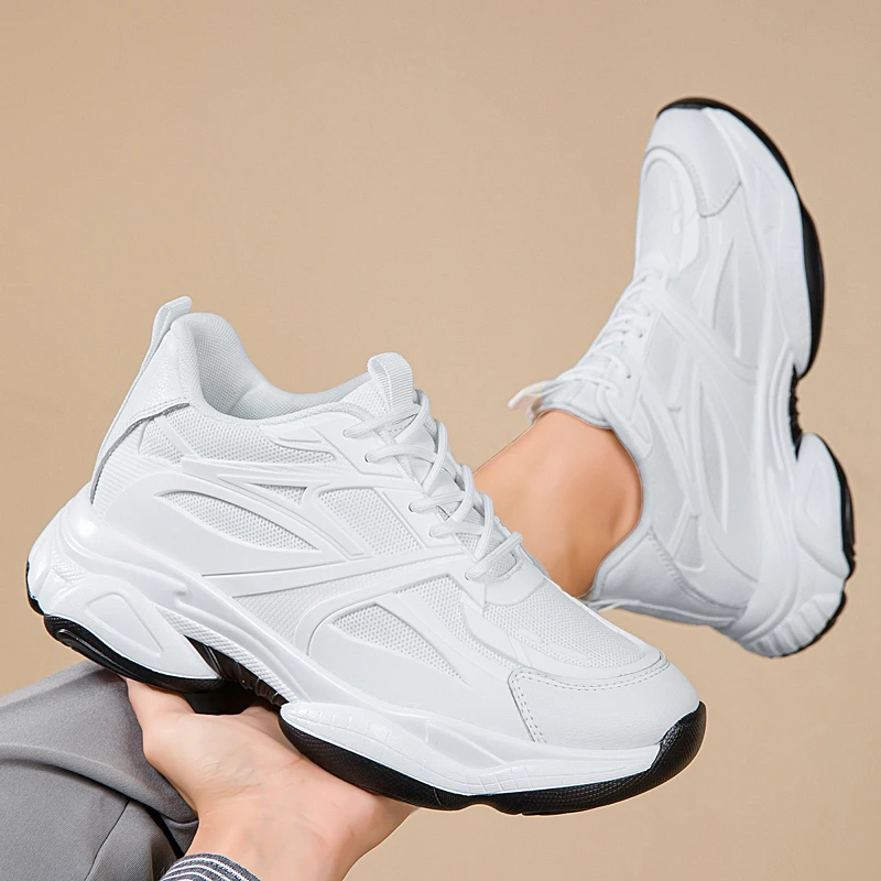 

Зимние мужские спортивные кроссовки для увеличения роста, из натуральной кожи и сетки, теплые, на толстой подошве, с увеличивающими рост стельками 6-8 см