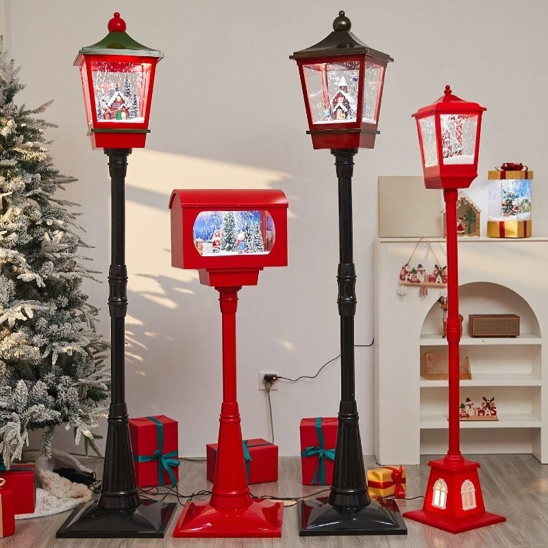Christmas decorations, electric luminous music, snowy street lights, shopping mall window scene atmosphere layout