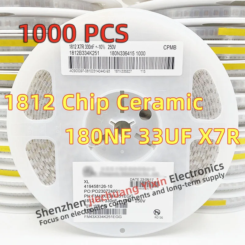 

Chip Ceramic Capacitor 1812 180NF 33UF 25V 50V 100V 10% accuracy X7R material 4532 Capacitance 1000pcs