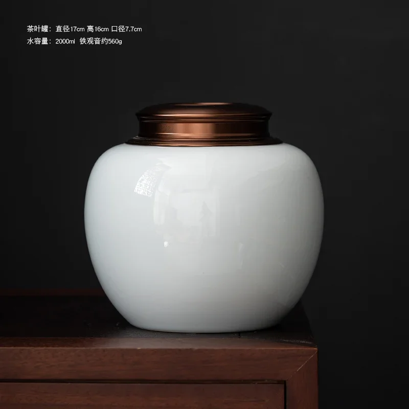 

Ceramic Tea Caddy with Metal Cover Sealed Jar Storage Moisture-proof Box Container Organizer Food