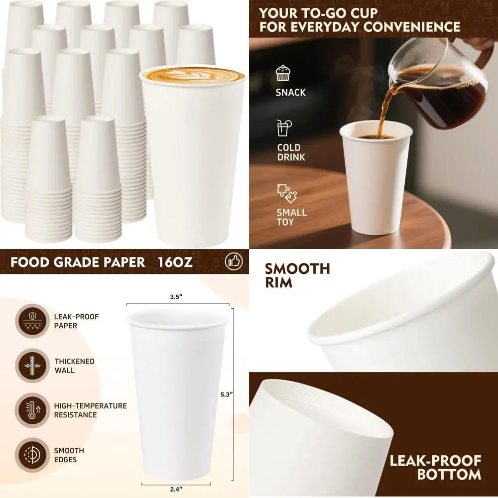 

500 Pack 16 oz White Disposable Paper Cups for Hot Drinks - Ideal for Parties, Picnics, and Events