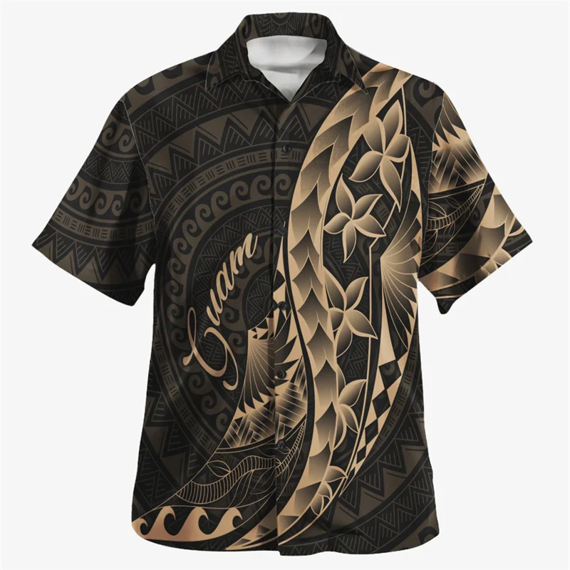 Camisas con estampado de bandera nacional de Guam Island para hombres, abrigo de brazo, gráfico, camisas cortas, ropa fresca de moda, Vintage, 3D