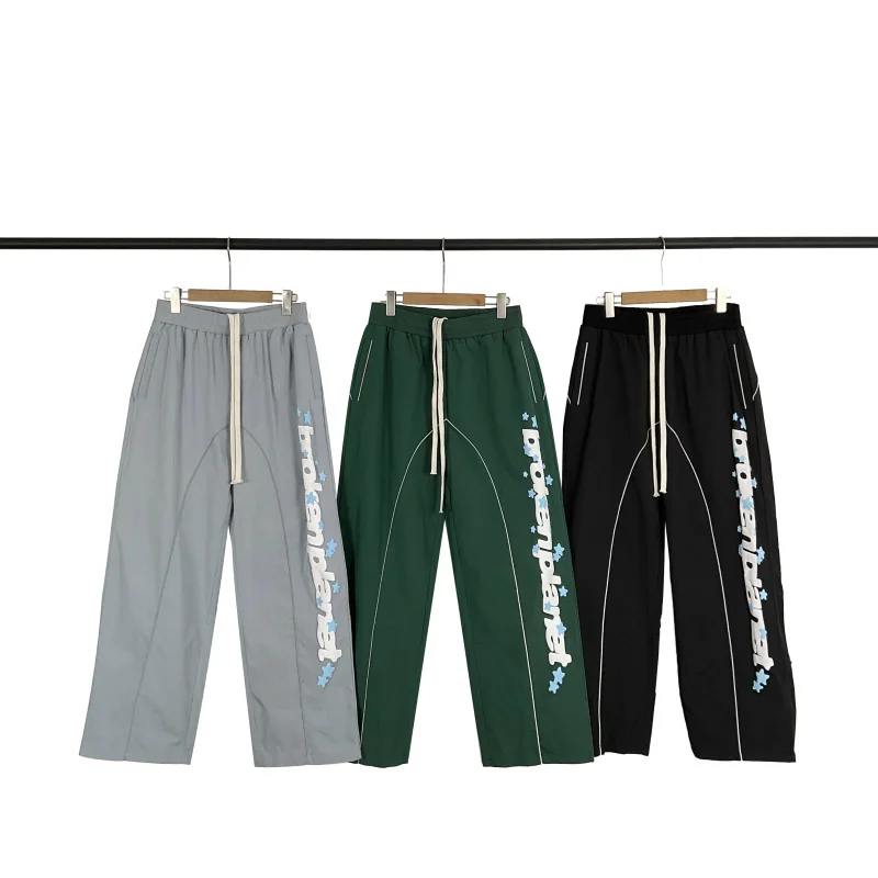 

Повседневные прямые брюки из тканого материала с буквенным принтом Fong в американском стиле High Street, прямой крой из полиэфирного волокна