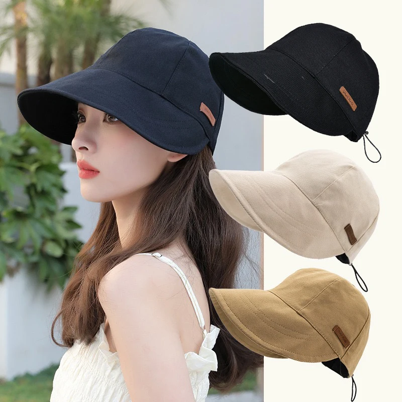 Summer UV Protection Hat Adjustable Drawstring Fisherman Cap Sun Visors Hat Portable Foldable Wide Brim Sun Protection Hats