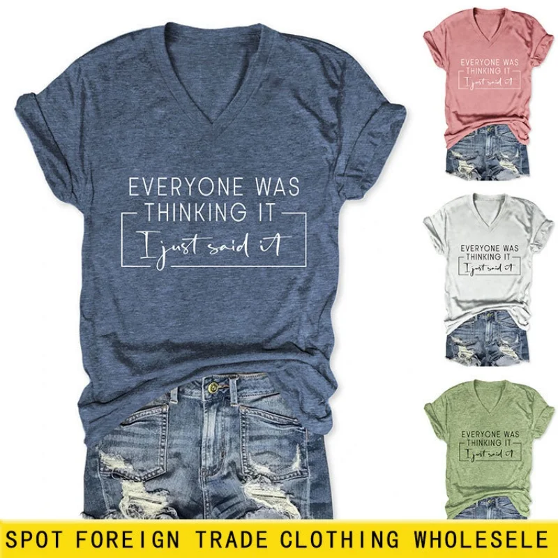 

Футболка с короткими рукавами - летняя женская свободная футболка с V-образным вырезом в корейском стиле, с принтом, приталенного кроя