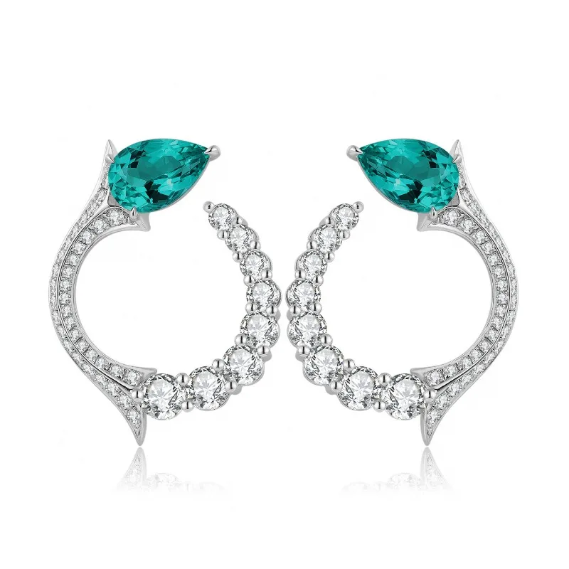 Ruihe New Design 925 Silver Earring A Pair Total 3.32ct Lab Grown Emerald Gemstone Ladies Fashion Jewelry Wholesale