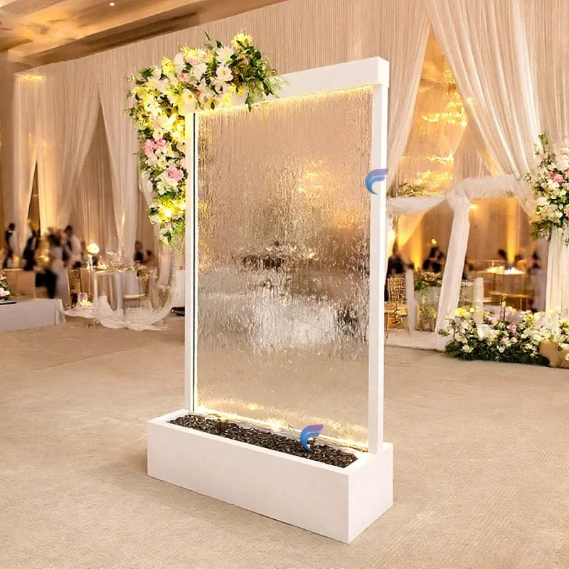 custom.Wedding Glass Fountain Modern Luxury Style with LED Light Screen