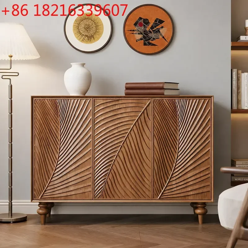 YAOMedieval Style Shoe Cabinet Retro Relief Dining Sideboard Living Room Porch Storage Bedroom Locker Foyer Decorative Cabinet