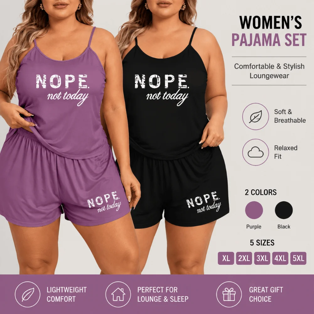 Ultra Soft Plus Size Pajama Set Oversized Letters Printed Cami Pajama Set Breathable Tank Top+Short Loose Sleepwear Set
