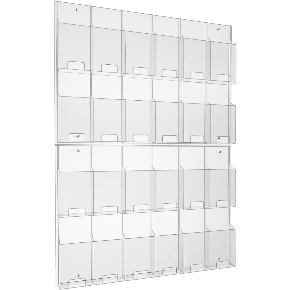 Acrylic Brochure Pamphlet Holder, 24 Pamphlet Holders, Clear Brochure Display Holder Wall Mount, Trifold Flyer Rack